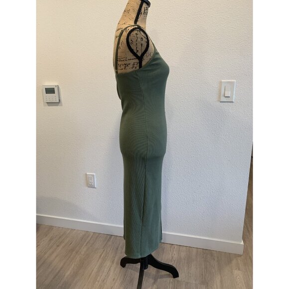 (E-191) Timing womens dress spaghetti strap cowl neck stretch size M olive green - Picture 3 of 6